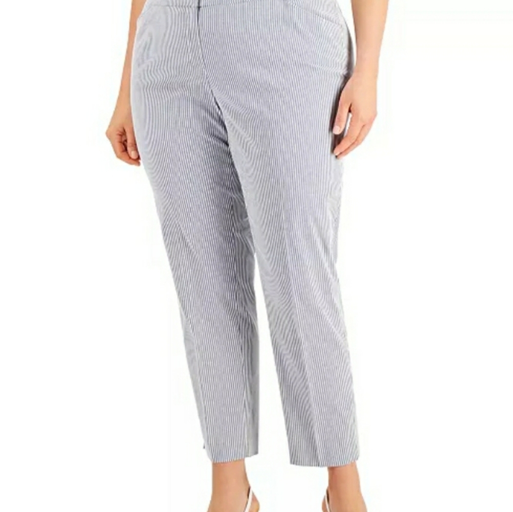 Kasper Womens Pants 18 Lined Seersucker Blue White